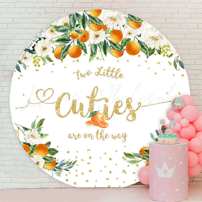 Lofaris Two Cuties On The Way Orange Floral Baby Shower Backdrop