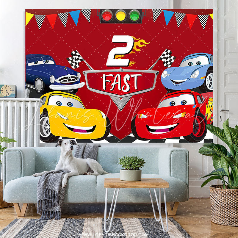 Lofaris Two Fast Race Car 2nd Boy Birthday Party Backdrop