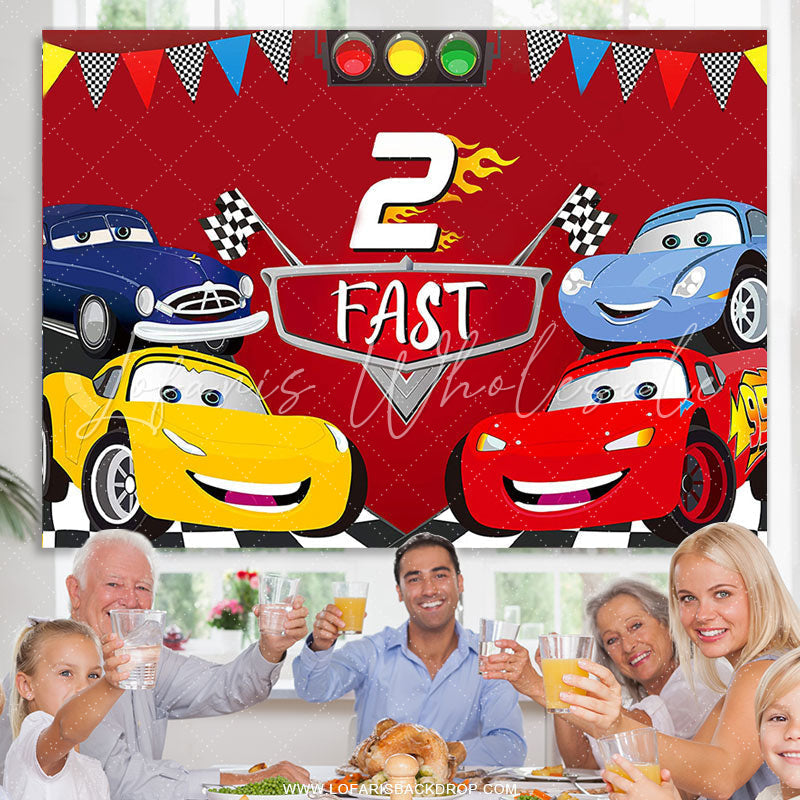 Lofaris Two Fast Race Car 2nd Boy Birthday Party Backdrop