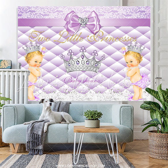 Lofaris Two Little Princesses Purple Crown Baby Shower Backdrop