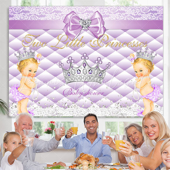 Lofaris Two Little Princesses Purple Crown Baby Shower Backdrop