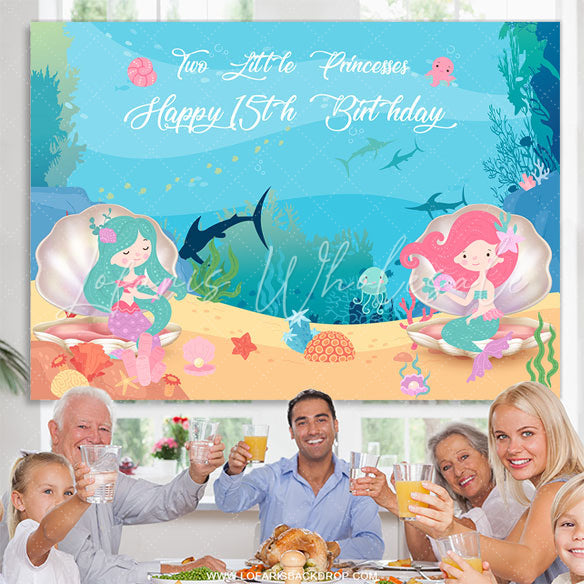 Lofaris Two Little Princesses Undersea Mermaid Birthday Backdrop