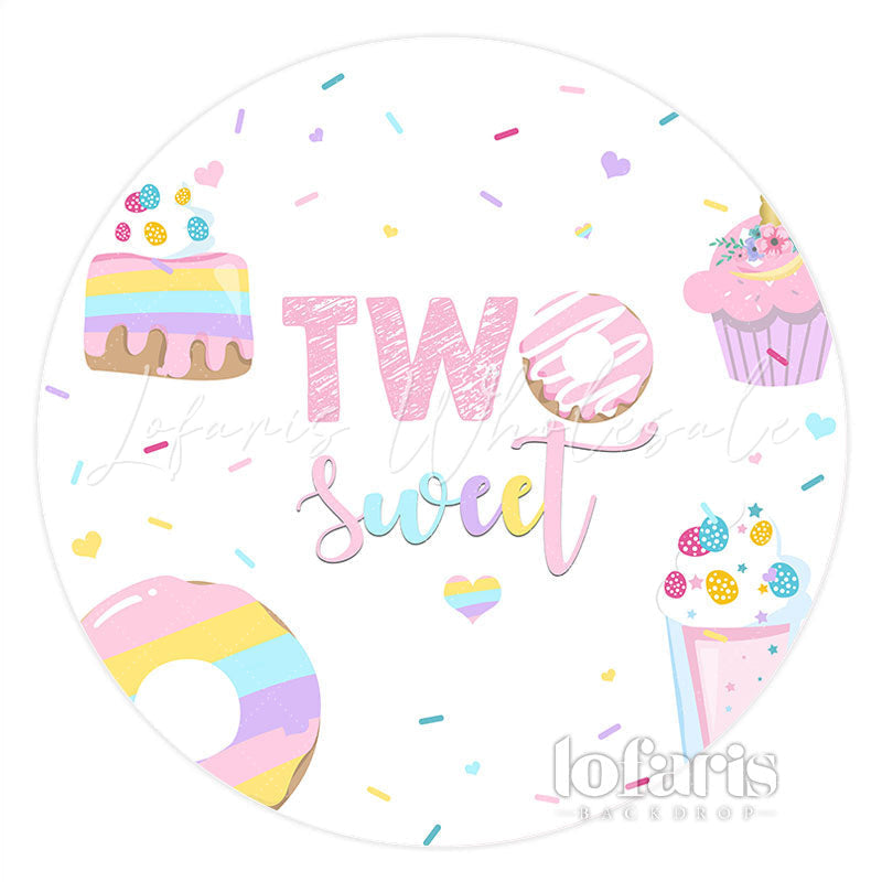 Lofaris Two Sweet Donut Candy Land Circle Birthday Backdrop