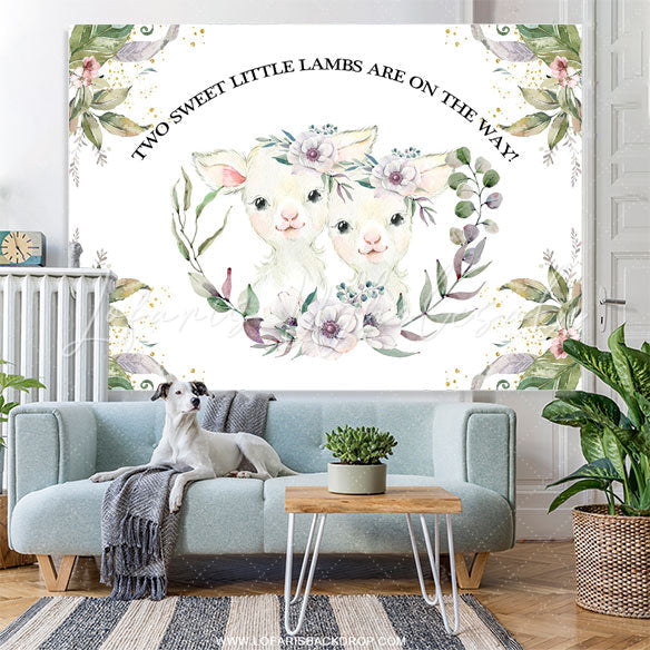 Lofaris Two Sweet Lambs Floral Boho Baby Shower Backdrop