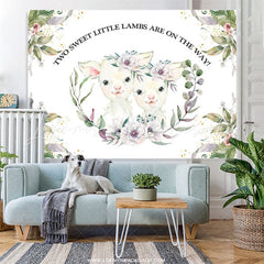 Lofaris Two Sweet Lambs Floral Boho Baby Shower Backdrop