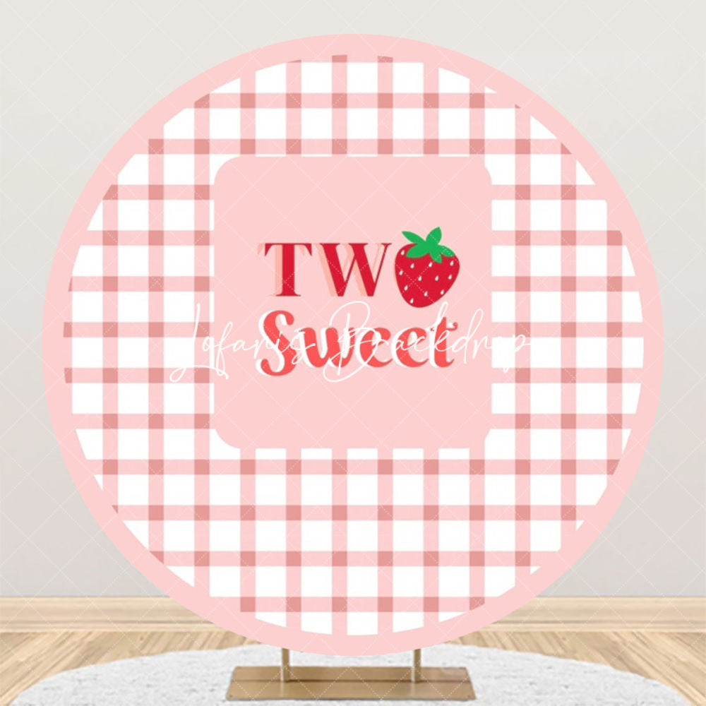 Lofaris Two Sweet Pink Grid Round Birthday Backdrop For Girl