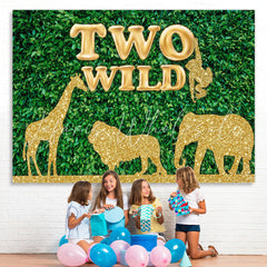 Lofaris Two Wild Grass Jungle Safari Animals Gold 2nd Birthday Backdrop