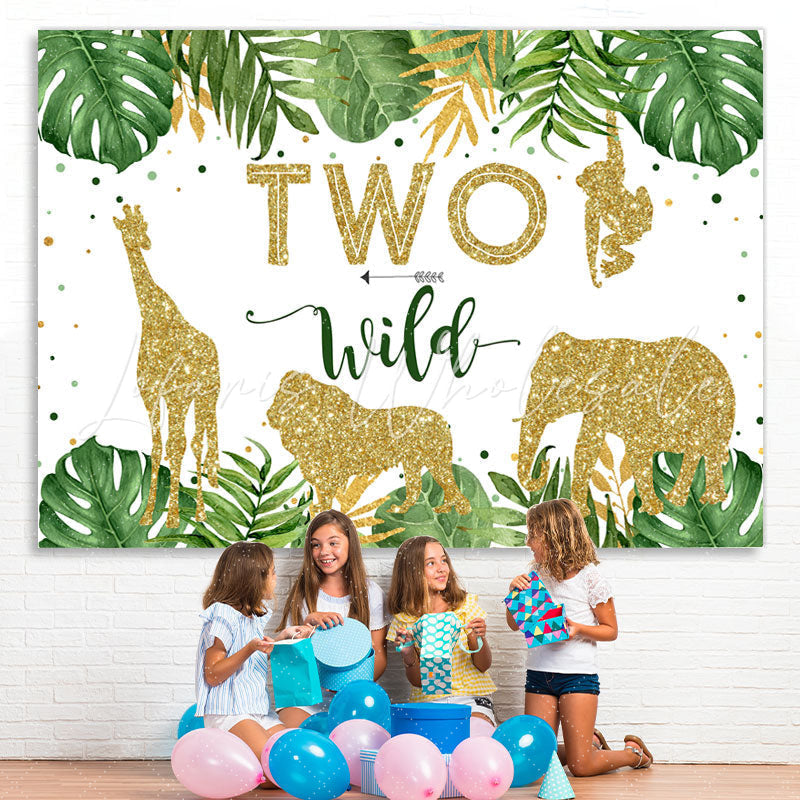 Lofaris Two Wild Green Palm Leaves Golden 2Rd Birthday Backdrop