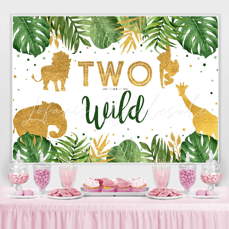 Lofaris Two Wild Tropical Jungle Animals 2nd Birthday Backdrop