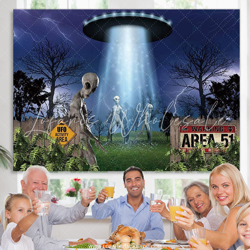 Lofaris UFO Alien Spaceship Science Birthday Party Backdrop For Boy