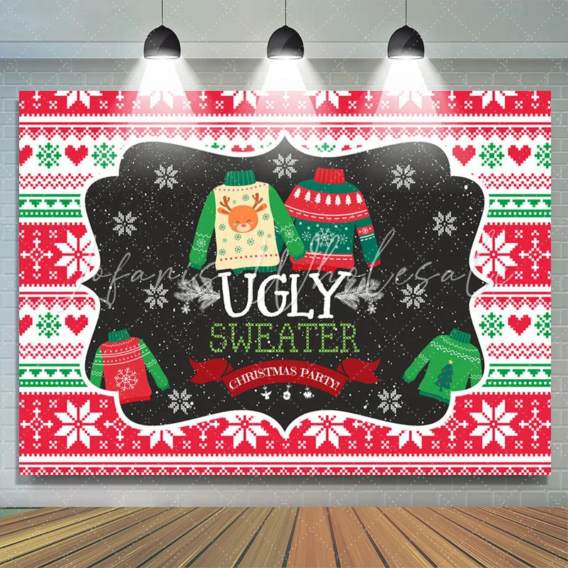 Lofaris Ugly Sweater Snowflakes Christmas Party Backdrop