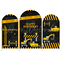 Under Construction Equipment Vehicles Truck Arch Backdrop Wall Cloth Cover For Birthday Baby Shower Party