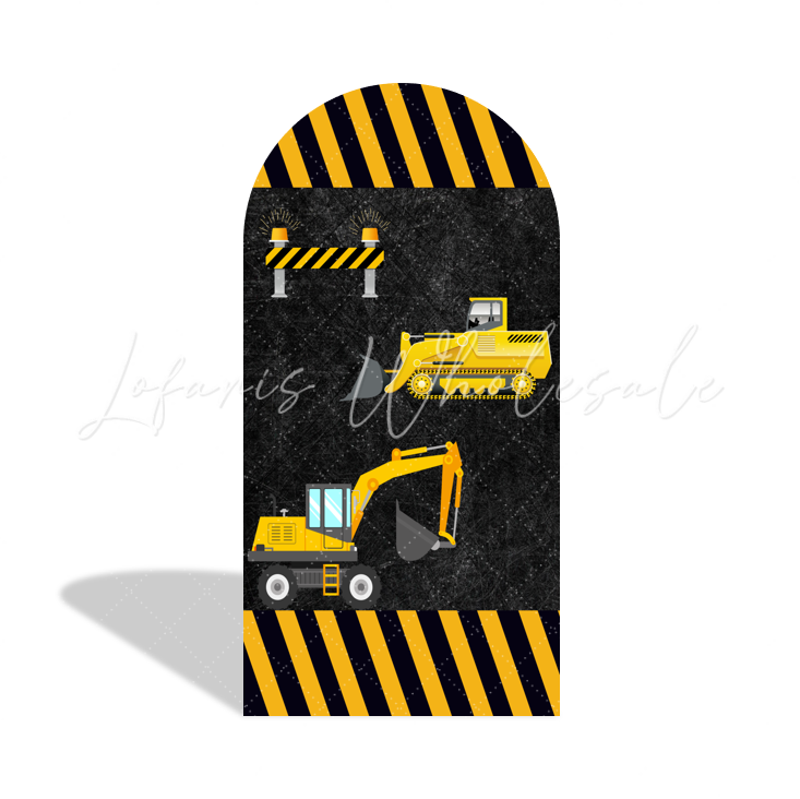 Under Construction Equipment Vehicles Truck Arch Backdrop Wall Cloth Cover For Birthday Baby Shower Party