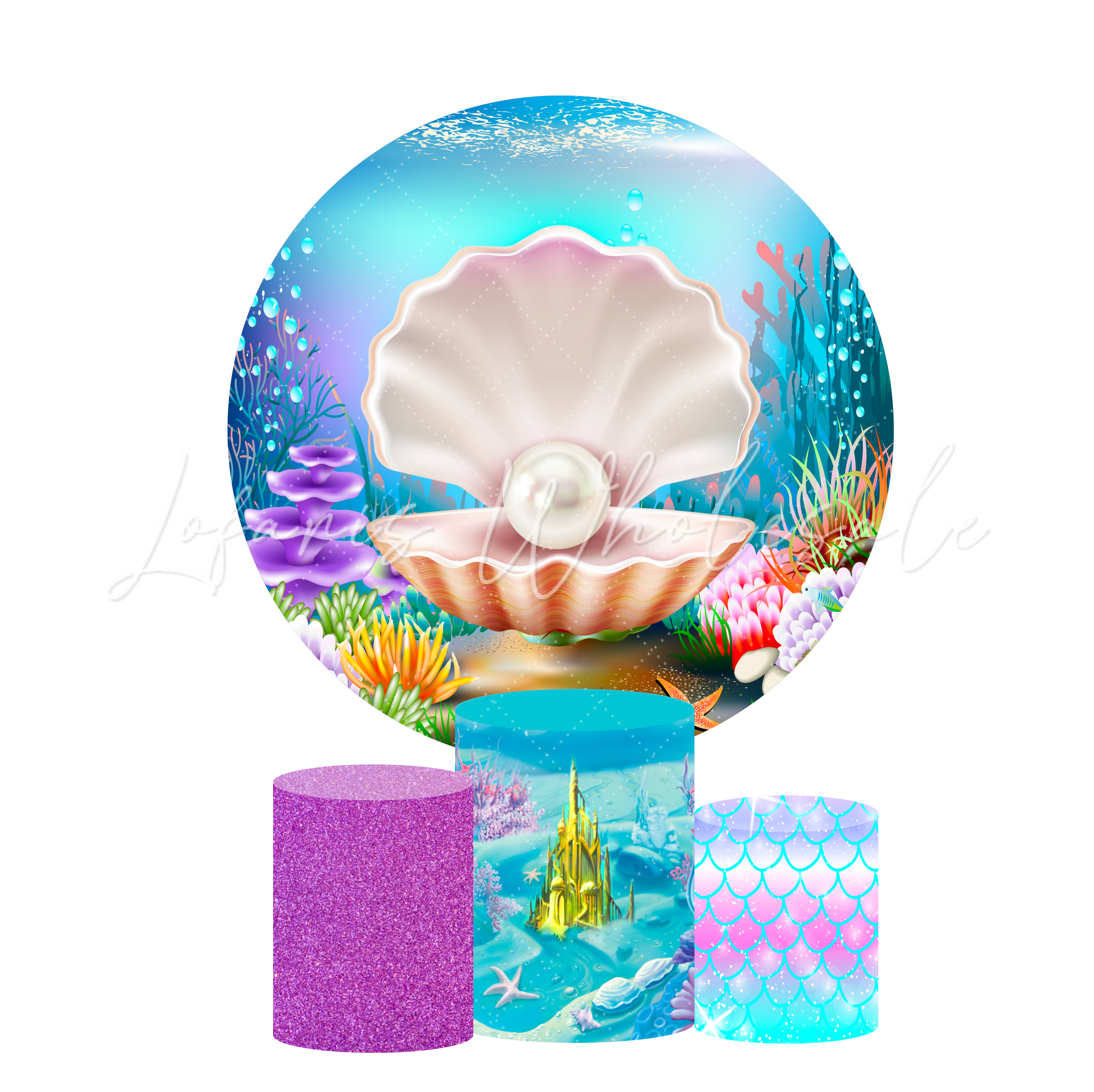 Under The Sea Mermaid Birthday Party Round Backdrop Cover Plinth Cylinder Pedestal Cover