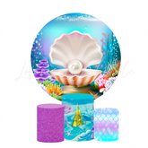 Under The Sea Mermaid Birthday Party Round Backdrop Cover Plinth Cylinder Pedestal Cover