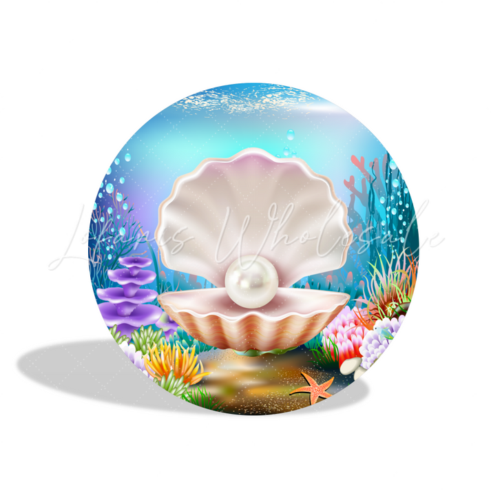 Under The Sea Mermaid Birthday Party Round Backdrop Cover Plinth Cylinder Pedestal Cover