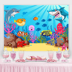 Lofaris Under The Water Shark Fish Backdrop for Birthday Baby Shower
