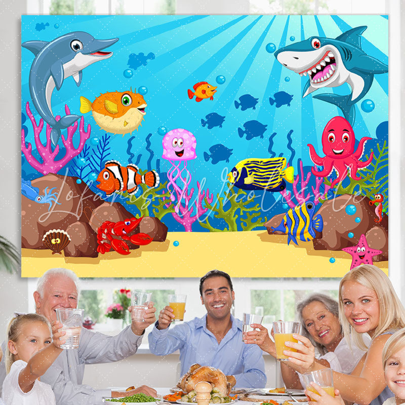 Lofaris Under The Water Shark Fish Backdrop for Birthday Baby Shower