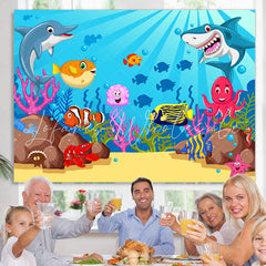 Lofaris Under The Water Shark Fish Backdrop for Birthday Baby Shower