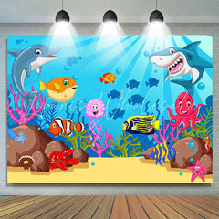 Lofaris Under The Water Shark Fish Backdrop for Birthday Baby Shower
