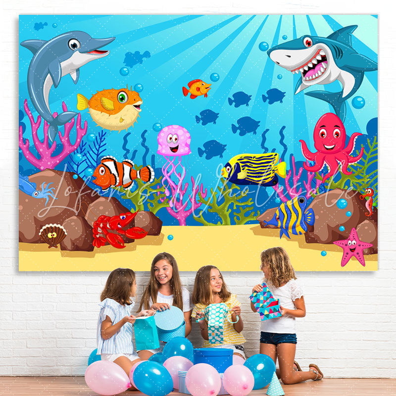 Lofaris Under The Water Shark Fish Backdrop for Birthday Baby Shower