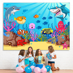 Lofaris Under The Water Shark Fish Backdrop for Birthday Baby Shower