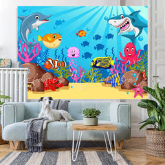 Lofaris Under The Water Shark Fish Backdrop for Birthday Baby Shower