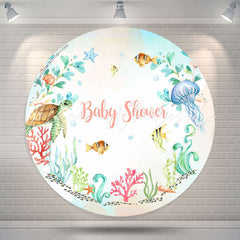 Lofaris Undersea Creatures Plants Round Baby Shower Backdrop