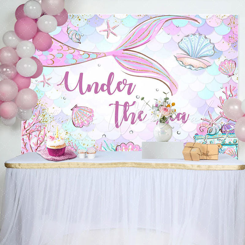 Lofaris Undersea Mermaid Shell Baby Shower Backdrop For Girl