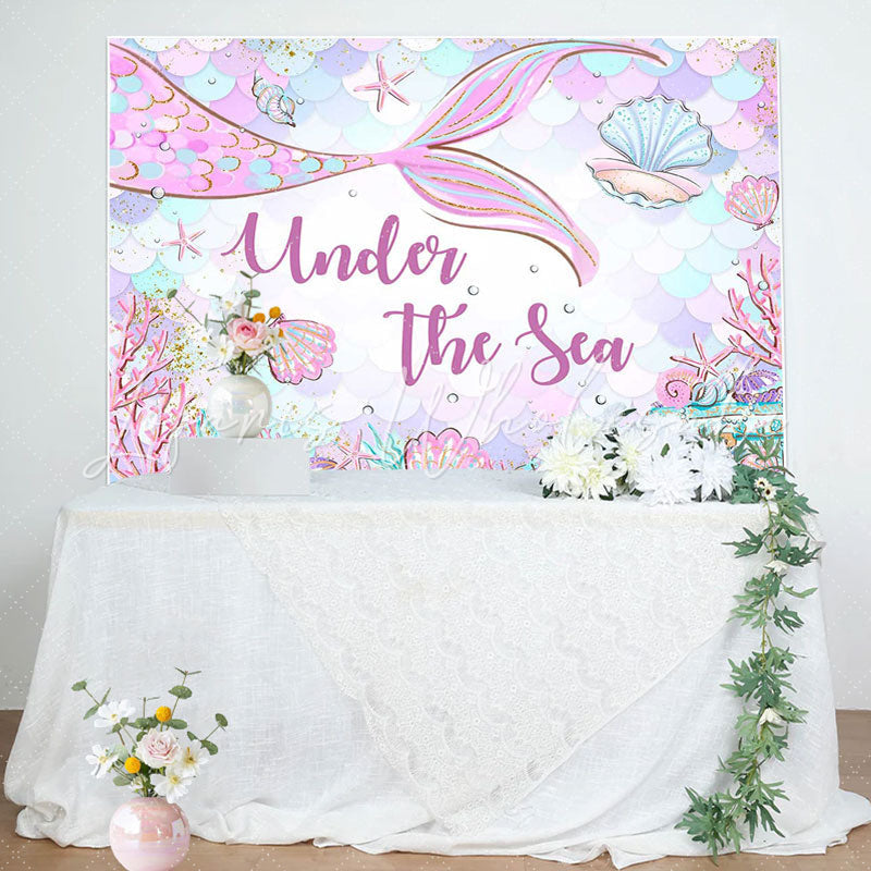 Lofaris Undersea Mermaid Shell Baby Shower Backdrop For Girl