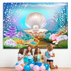 Lofaris Undersea White Pearl Mussels Backdrop for Baby Girl