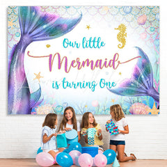 Lofaris Undersea World Mermaid Sea Horse 1st Birthday Backdrop