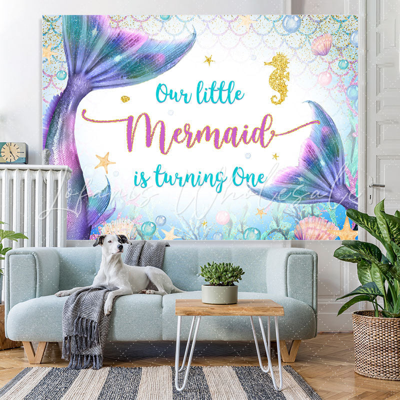 Lofaris Undersea World Mermaid Sea Horse 1st Birthday Backdrop