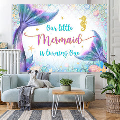 Lofaris Undersea World Mermaid Sea Horse 1st Birthday Backdrop