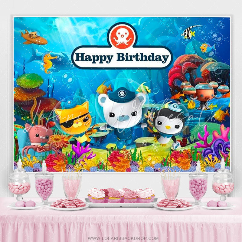 Lofaris Underwater Cartoon Animals Birthday Backdrop For Kids