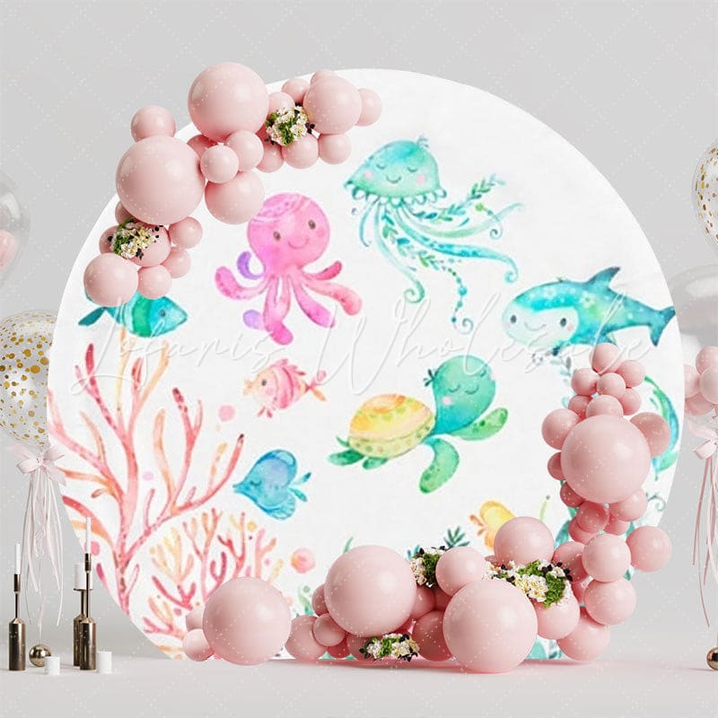 Underwater Seabed Round Backdrop For Ocean-Themed Kids Party Celebration