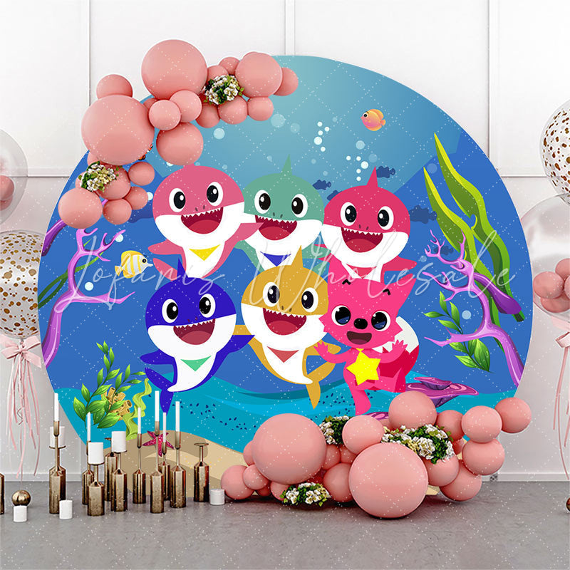 Lofaris Underwater World Shark Happy Birthday Round Backdrop Kit
