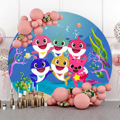 Lofaris Underwater World Shark Happy Birthday Round Backdrop Kit