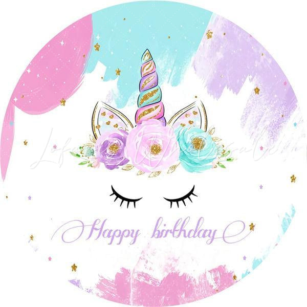 Lofaris Unicorn And Floral Circle Happy Birthday Party Backdrop