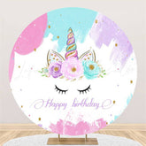 Lofaris Unicorn And Floral Circle Happy Birthday Party Backdrop