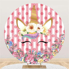 Lofaris Unicorn And Floral Pink Round Baby Shower Backdrop