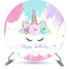 Lofaris Unicorn Floral Oil Painting Round Birthday Backdrop