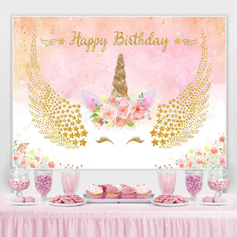 Lofaris Unicorn Flower Pink Happy Birthday Backdrop For Girl