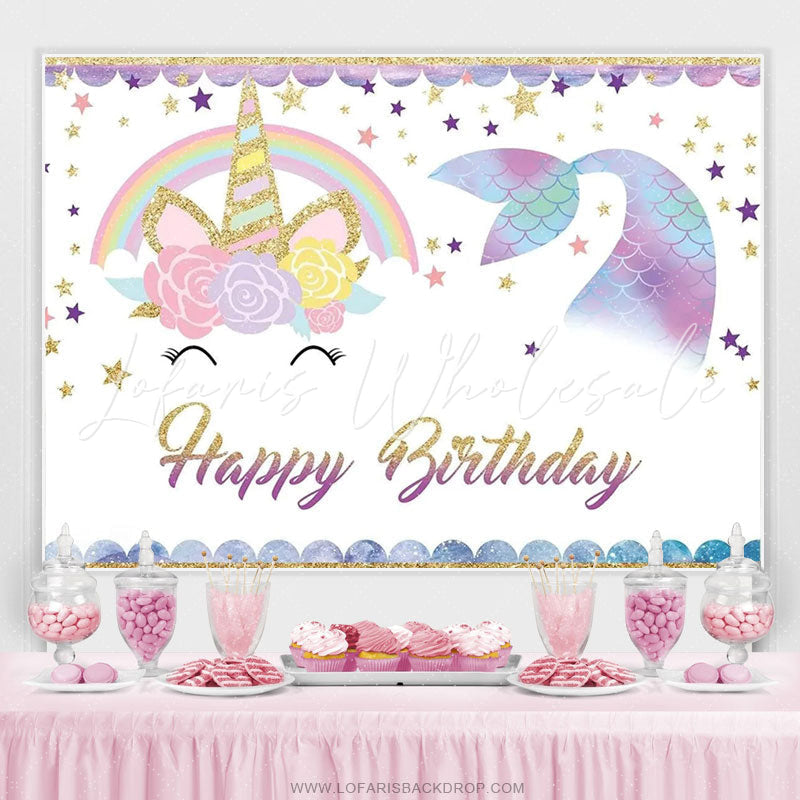 Lofaris Unicorn Mermaid Twinkle Stars Birthday Backdrop