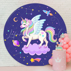 Lofaris Unicorn Purple Round Birthday Party Backdrop Cover