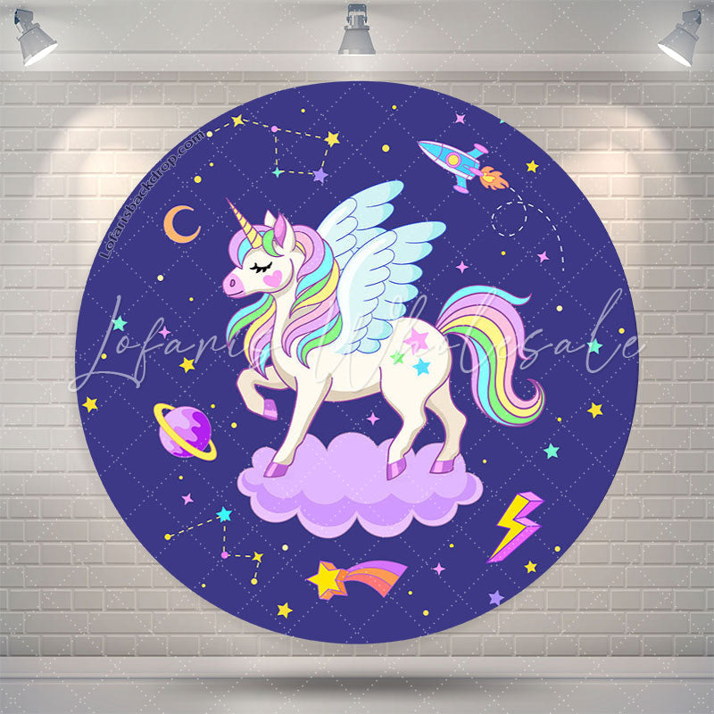 Lofaris Unicorn Purple Round Birthday Party Backdrop Cover
