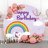 Unicorn Rainbow Sky Hot Air Balloon Round Backdrop