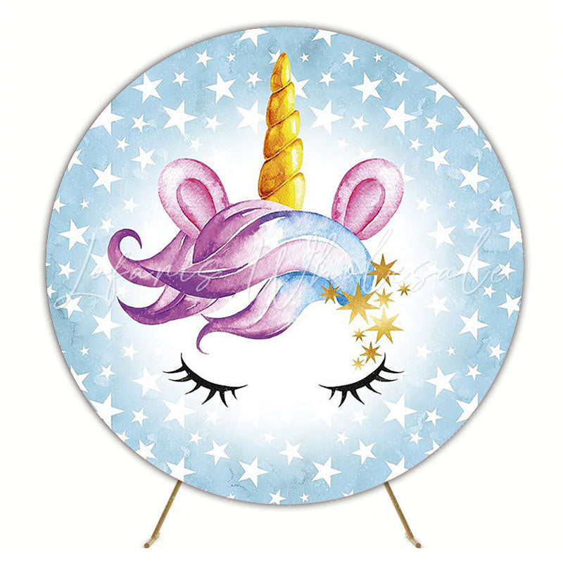Unicorn Starry Background Round Backdrop for Dreamy Theme