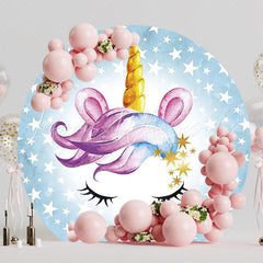 Unicorn Starry Background Round Backdrop for Dreamy Theme
