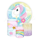 Unicorn Themed Round Backdrop and Cylinders Kit for Celebrations